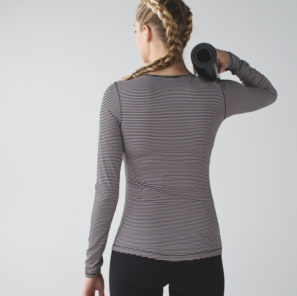 Lululemon Sunset Salutation Long SleeveMini Pop Stripe Black Mink Berry - Picture 2 of 10